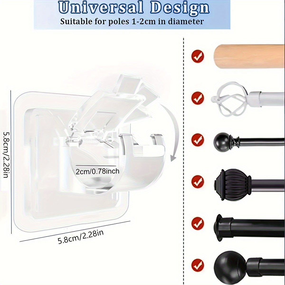 Telescopic Shower Curtain Rods No-Drill Wall Mount Bathroom Accessories Set of 2