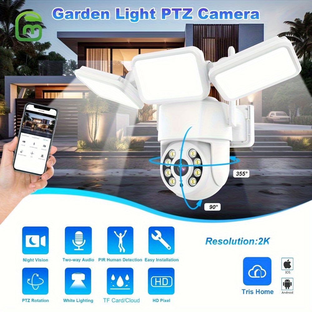 LED Floodlight Security Camera 4MP HD Motion Detection Cloud Local Storage Alexa Compatible