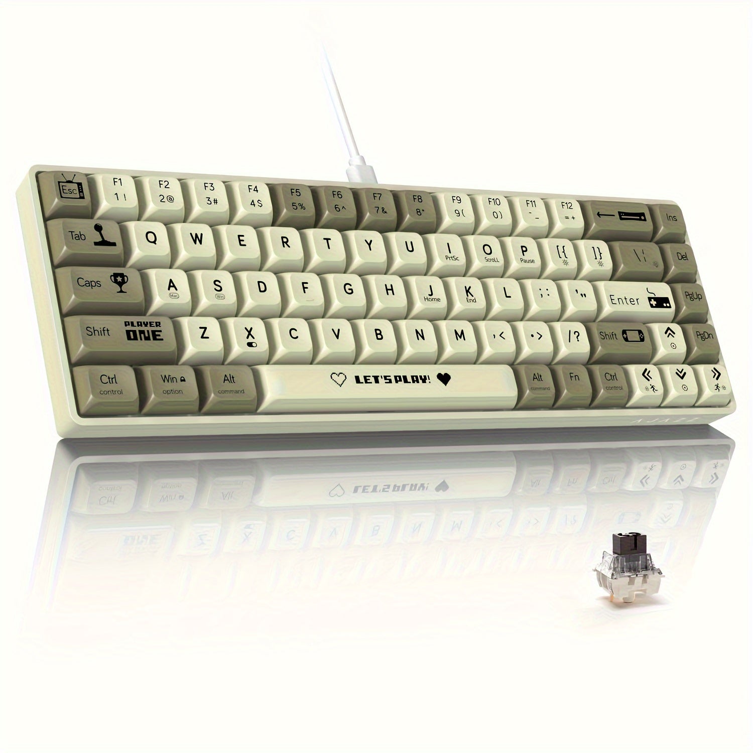 Wired Mechanical Gaming Keyboard 65% RGB Backlit Red Switches Ergonomic Purple White