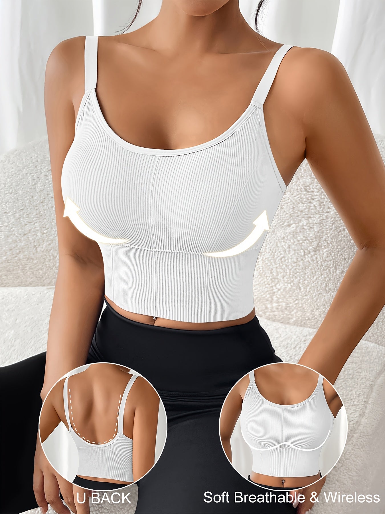 Plus Size Sports Bra and Tank Top Set for Yoga and Running Solid Ribbed