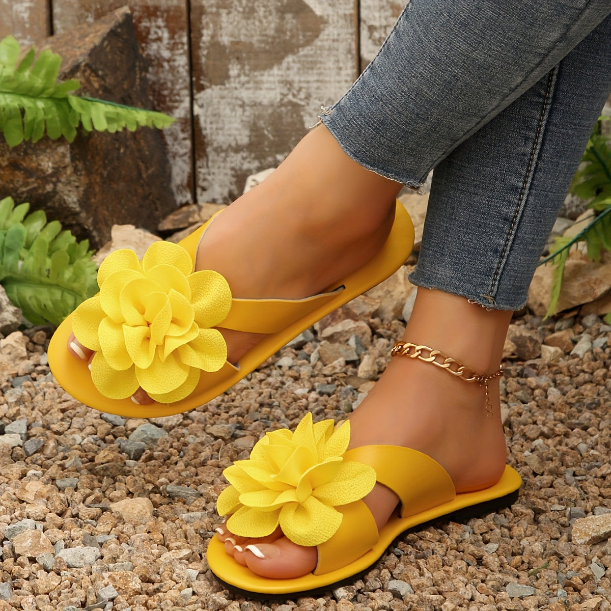 Women's Floral Flat Sandals Open-Toe Slip-On All-Season Comfort
