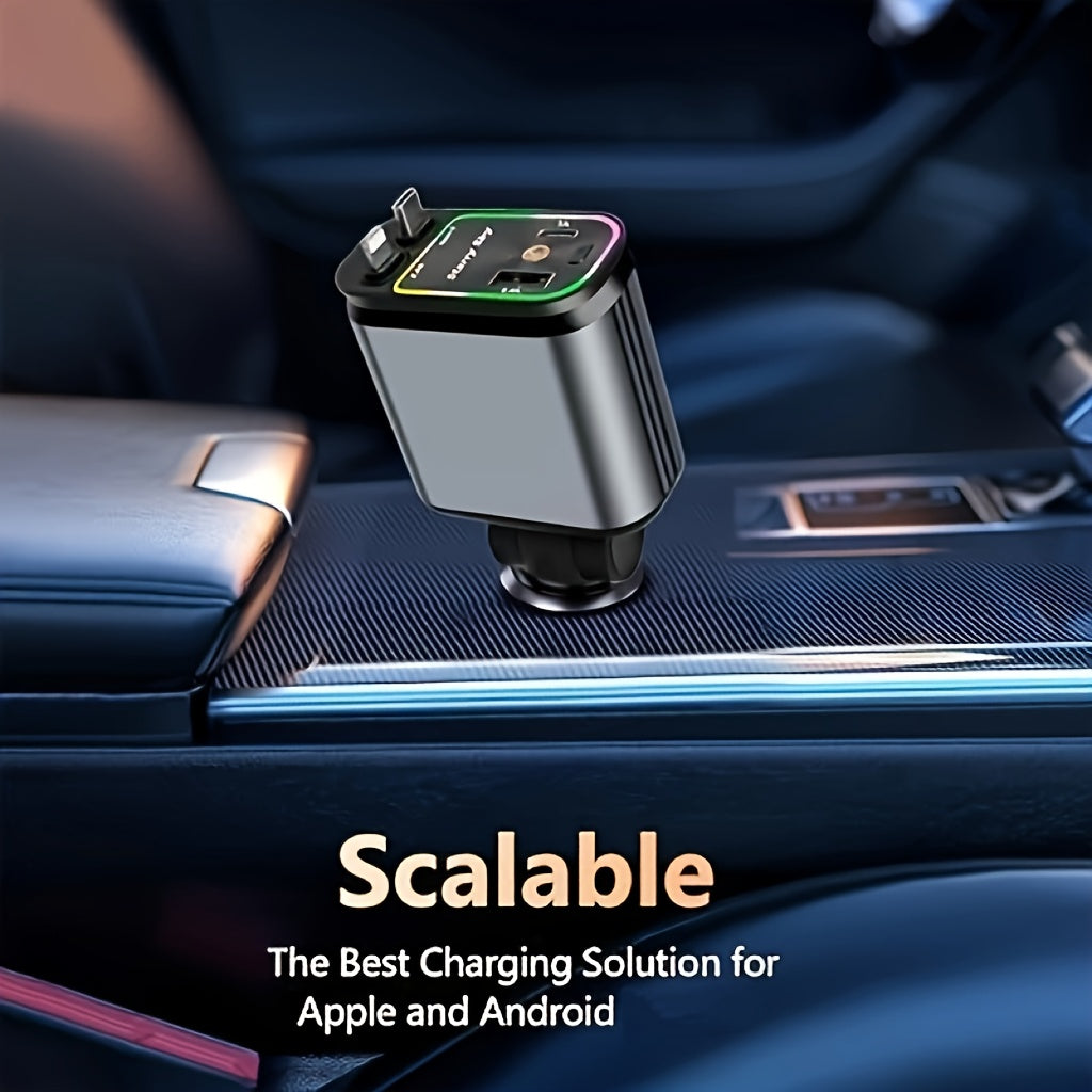 4-in-1 Avtomobil zaryadkasi Universal USB-C PD QC 4-portli tortli kabel