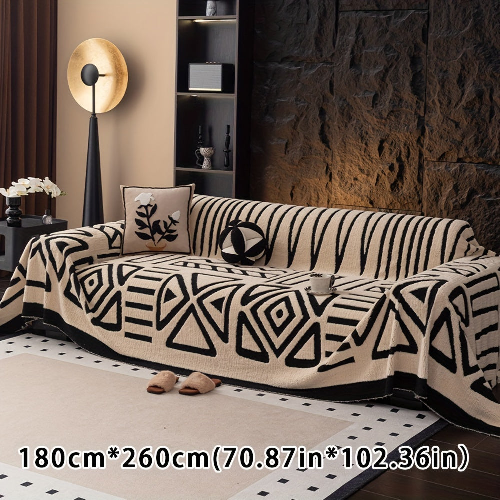 Boho Style Geometric Velveteen Sofa Throw with Machine Washable Cover for Armchair Loveseat and Sofa