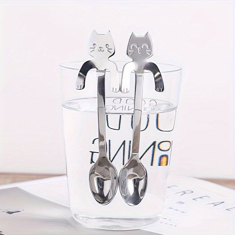Stainless Steel Cat-Shaped Spoon Long Handle Stirrer for Coffee Tea Espresso