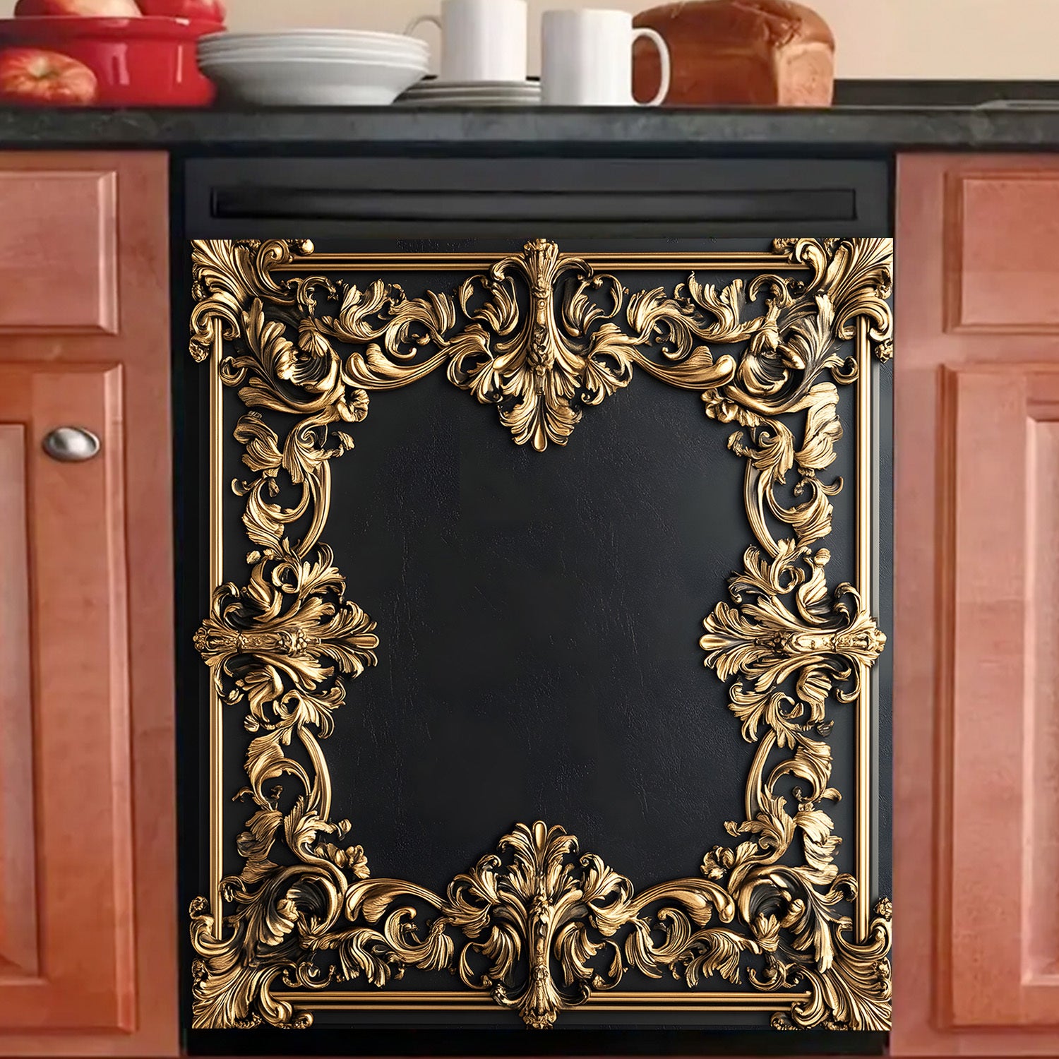 Oltin gul bezakli idish-tovoq mashinasi magnit qopqog'i, suv o'tkazmaydigan, issiqlikka chidamli metall panel dekor