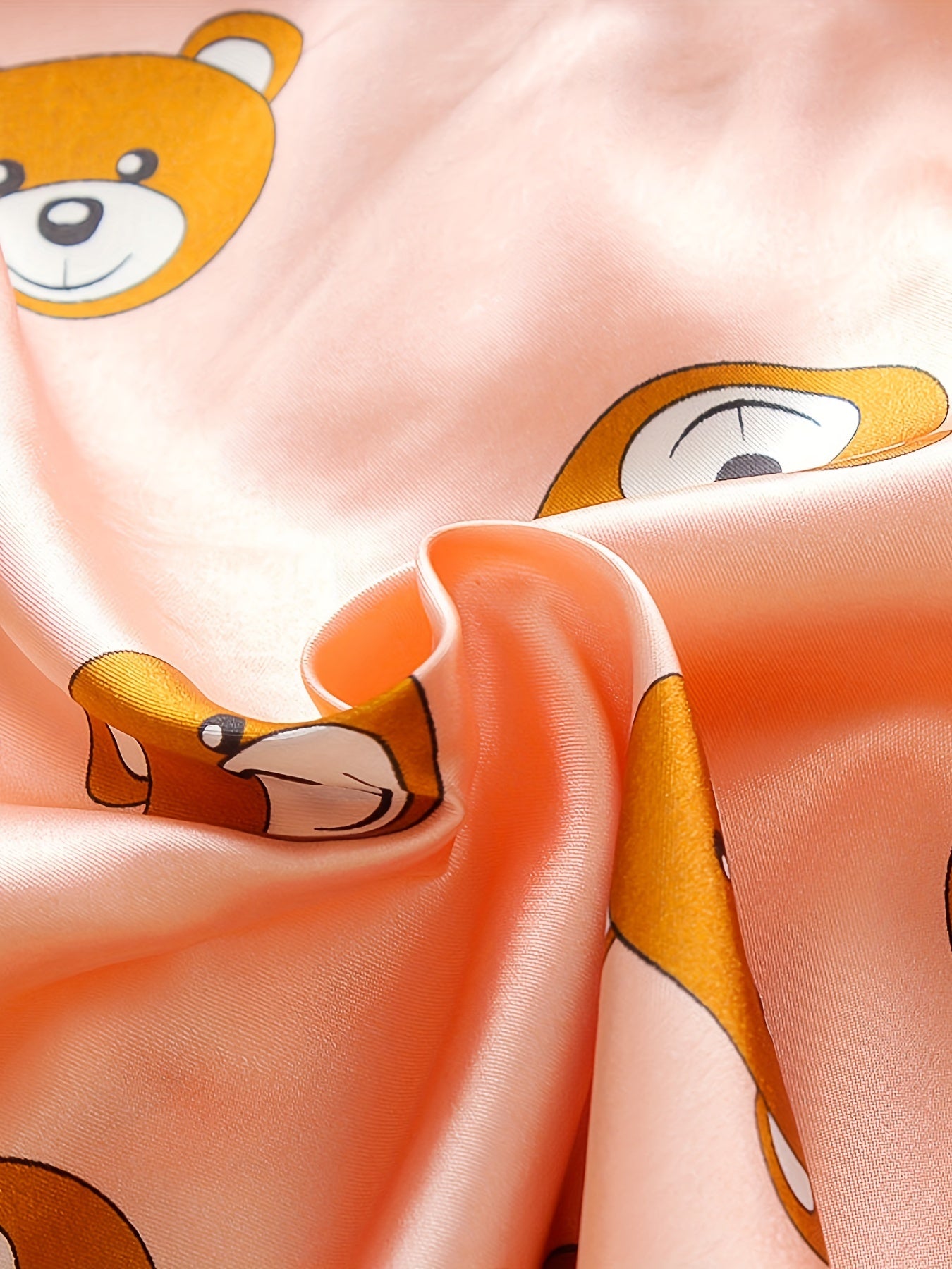 Kids Long Sleeve Cartoon Bear Pajamas Set Satin Casual Spring Fall