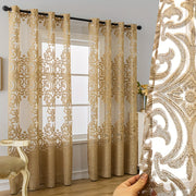Golden Jacquard Sheer Curtain for Living Room Bedroom Balcony Home Decor 1 Piece