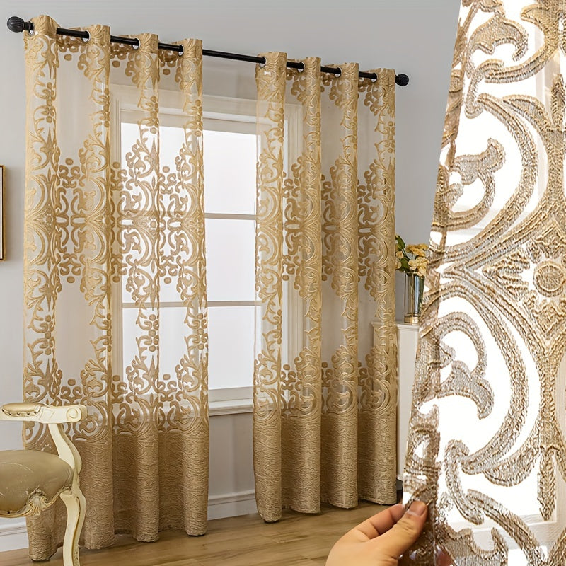 Golden Jacquard Sheer Curtain for Living Room Bedroom Balcony Home Decor 1 Piece