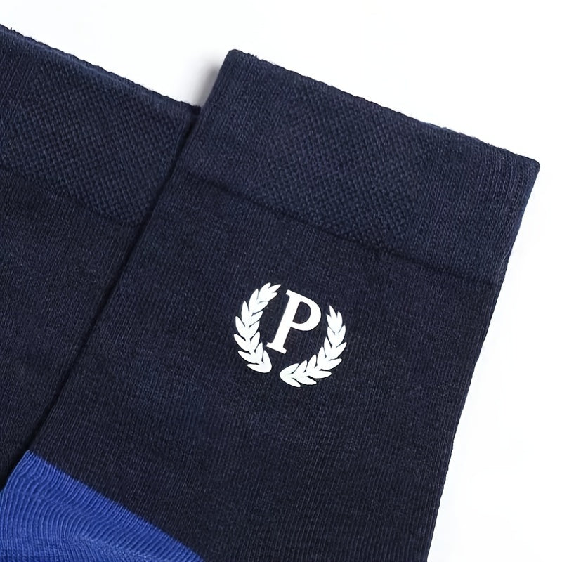 Мужские носки с алфавитным узором, 6 пар, дышащий трикотаж из полиэстера и спандекса, для всех сезонов