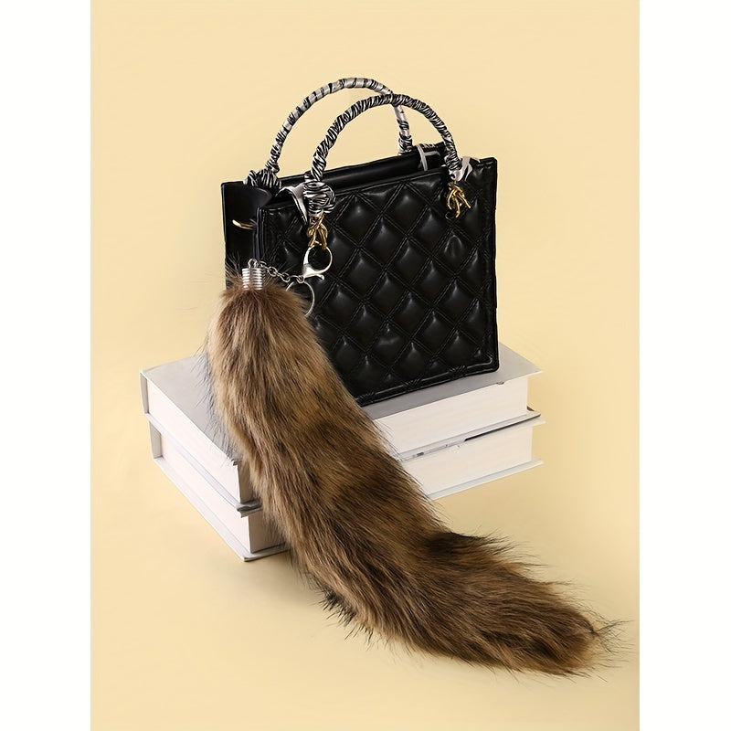 Llavero de cola de zorro falso grande para mujer, accesorio decorativo de bolso de peluche de franela