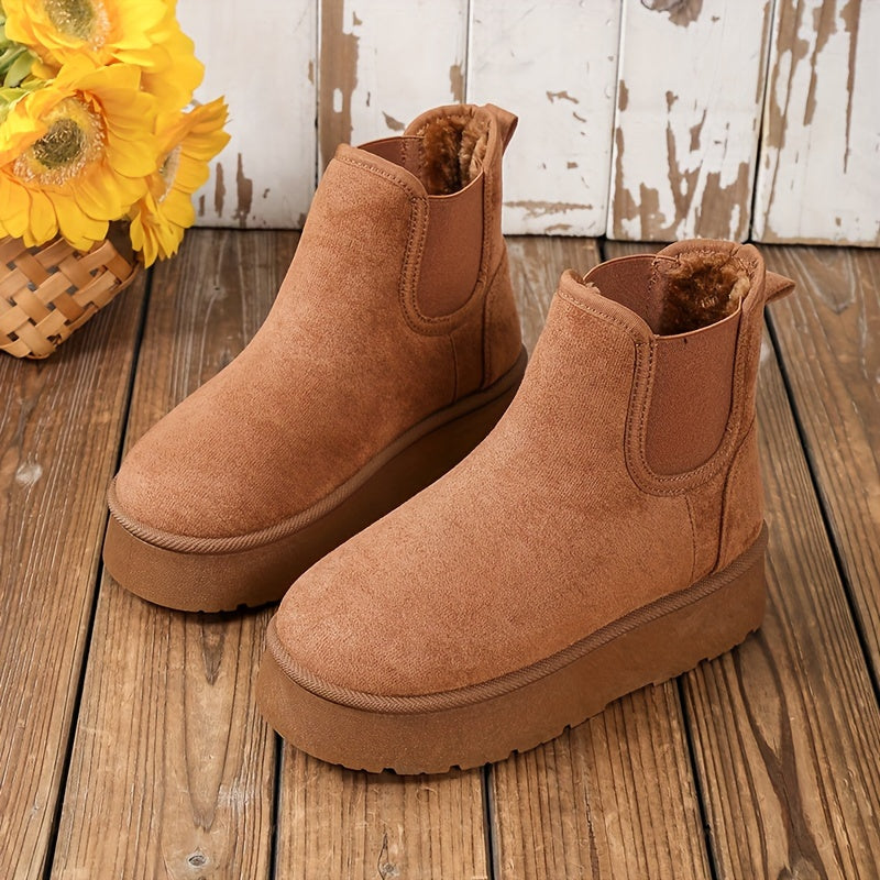 Women's Fleece-Lined Chunky Platform Ankle Boots Casual Winter Shoes