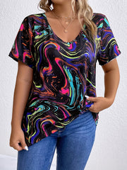 Plus Size Marble Print T-Shirt for Women Casual Shirt
