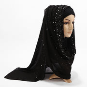 Chiffon Scarf with Rhinestone Detail Solid Color Hijab Turban Head Wrap for Full Cover