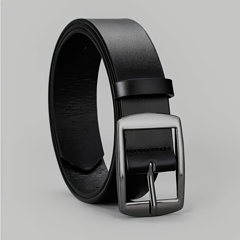 Men's Black PU Leather Belt with Smooth Alloy Buckle for Casual Daily Wear