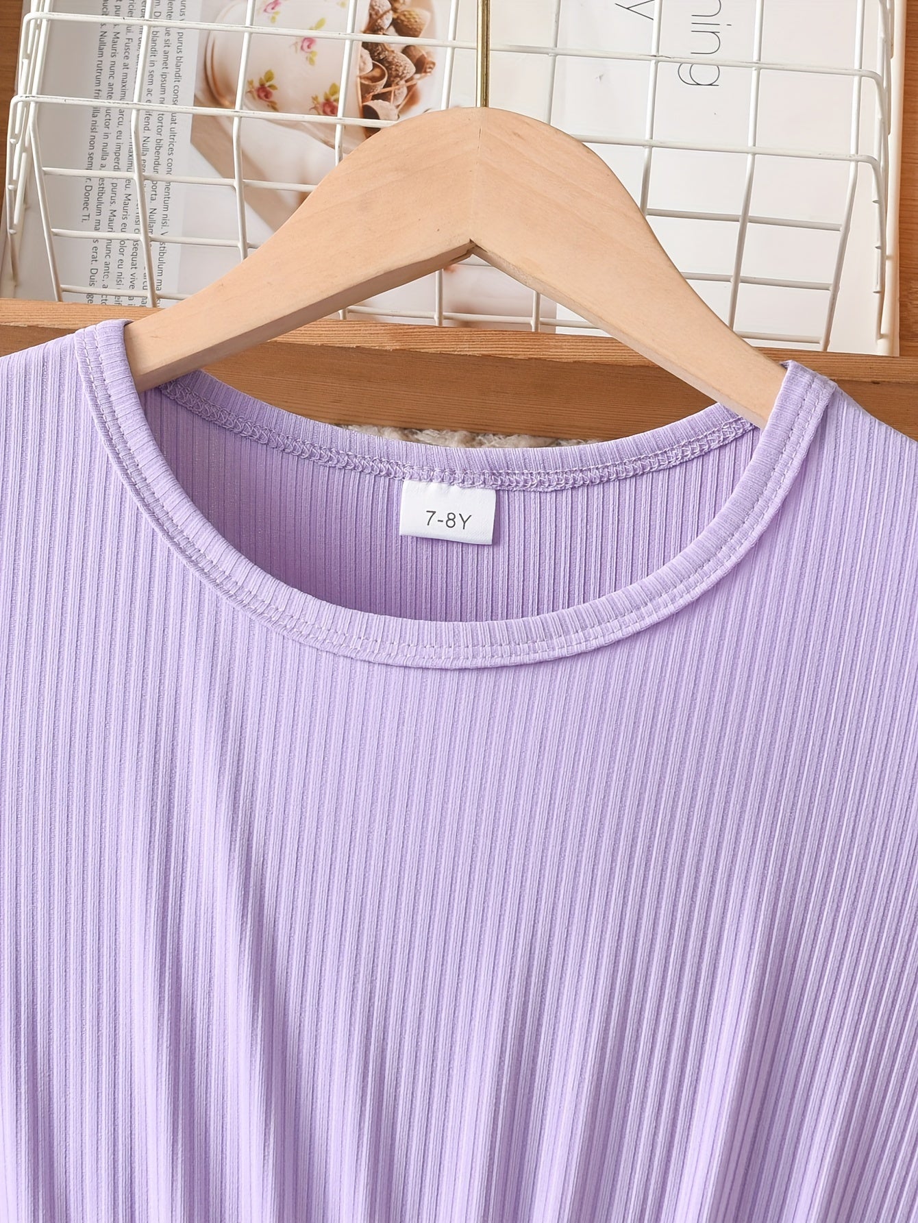 Girls Summer Floral Dress with Ruffle Sleeves Knee-Length Polyester Knit Belt Lavender White