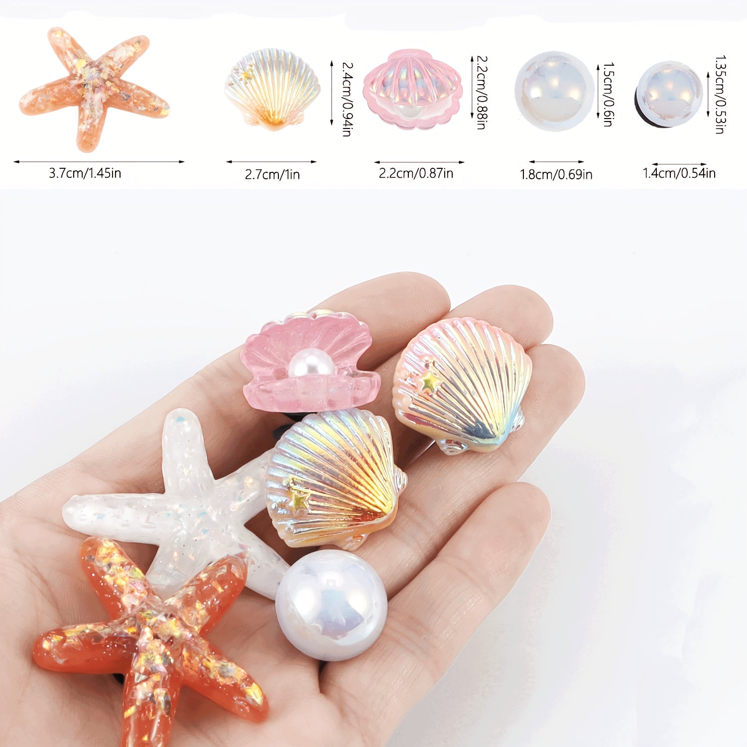 Girls Resin Shoe Charms 12 Pcs Butterfly Starfish Seashells Pearl Accessories