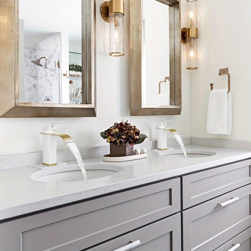 Black and Gold Stainless Steel Bathroom Faucet Single Handle Waterfall Sink Mixer with Ceramic Valve