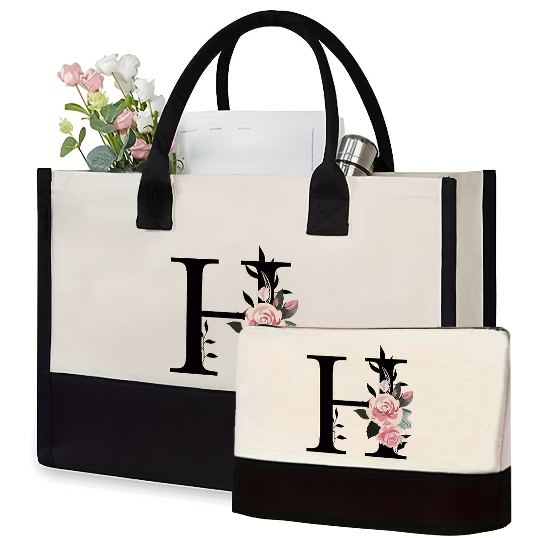 Kanvas kosmetika sumkasi, qattiq kamarlar va tasodifiy chop etish bilan, aralash ranglarda