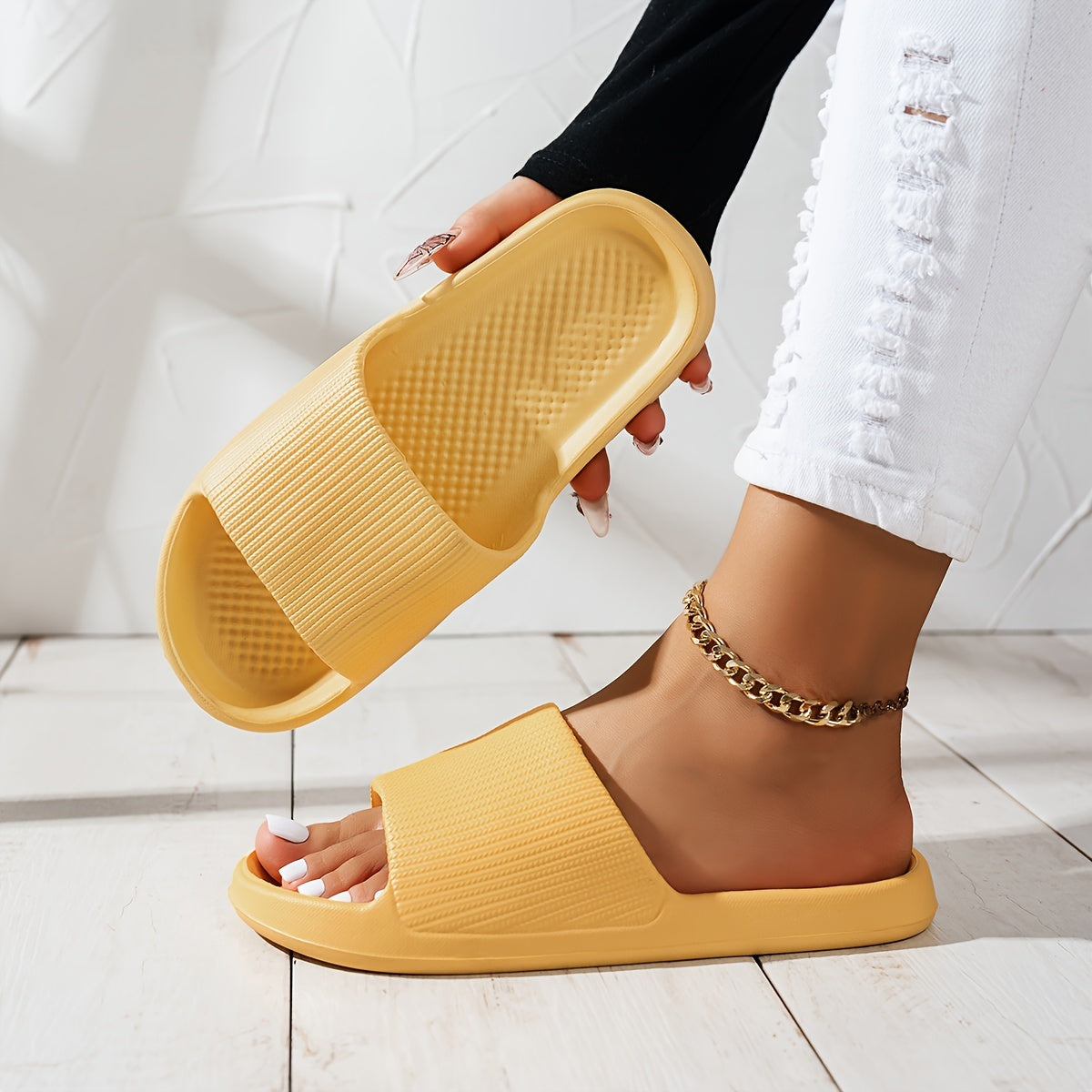 Men Women EVA Non-Slip Slippers Minimalist Striped Home Beach