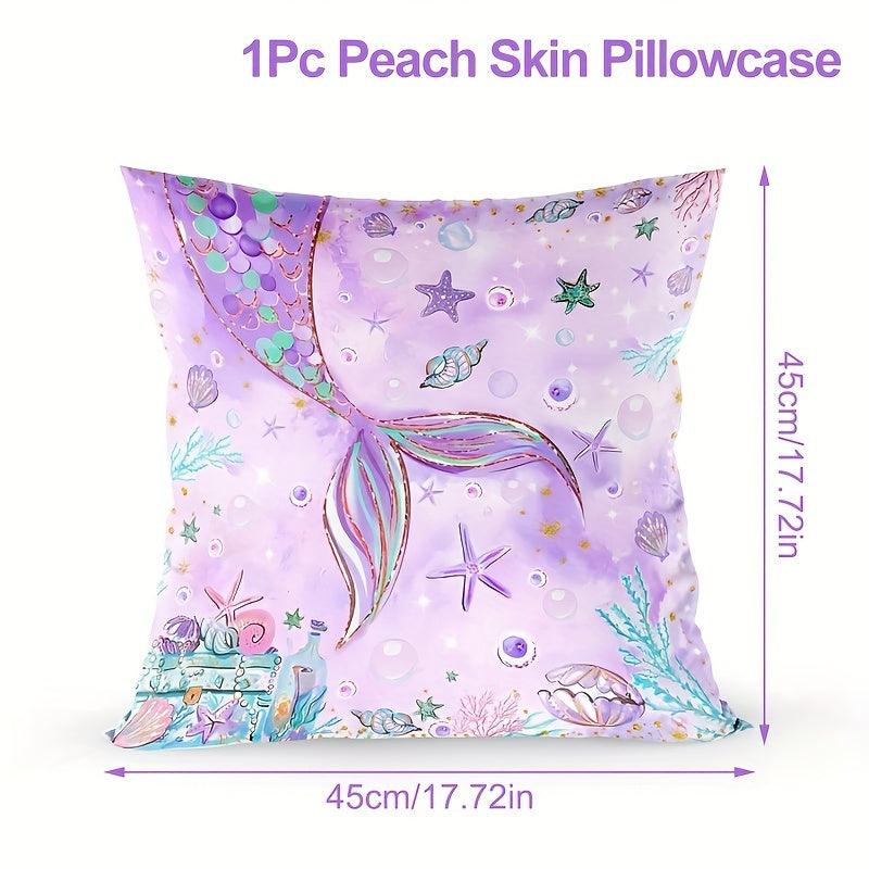 Mermaid Tail Pillowcase Soft Peach Polyester Zippered Cushion Cover Purple Sea Creatures
