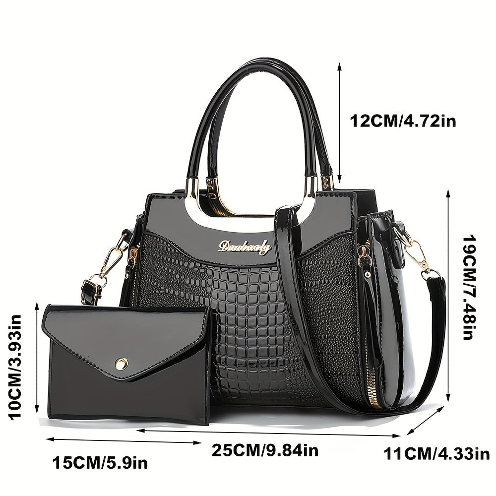 Animal Print Vegan Leather Shoulder Bag Set with Wallet Adjustable Strap Zip Closure Lightweight