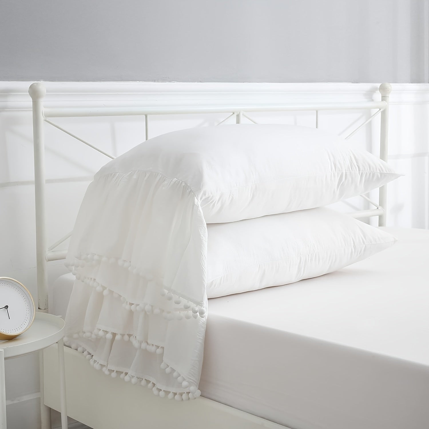 White Lace Pillowcase with Ruffle Trim Soft Breathable Hypoallergenic for Bedroom Sofa Decor