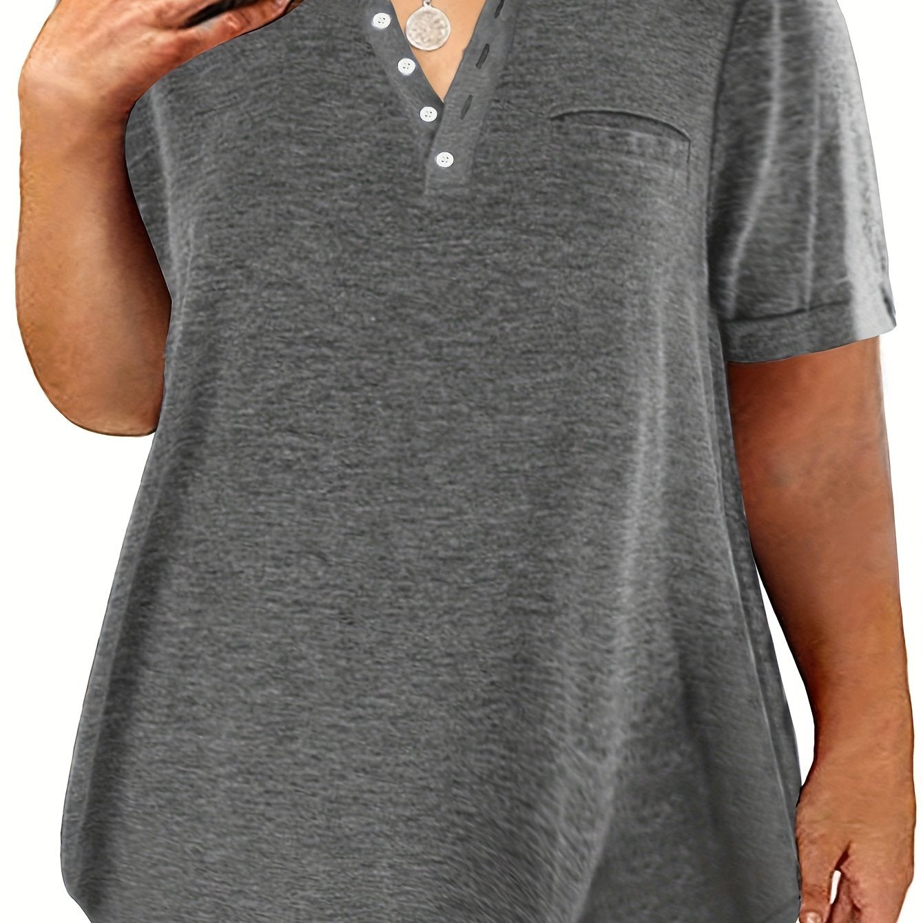 Women's Plus Size Short Sleeve Button Front Casual T-Shirt Basic Stretch