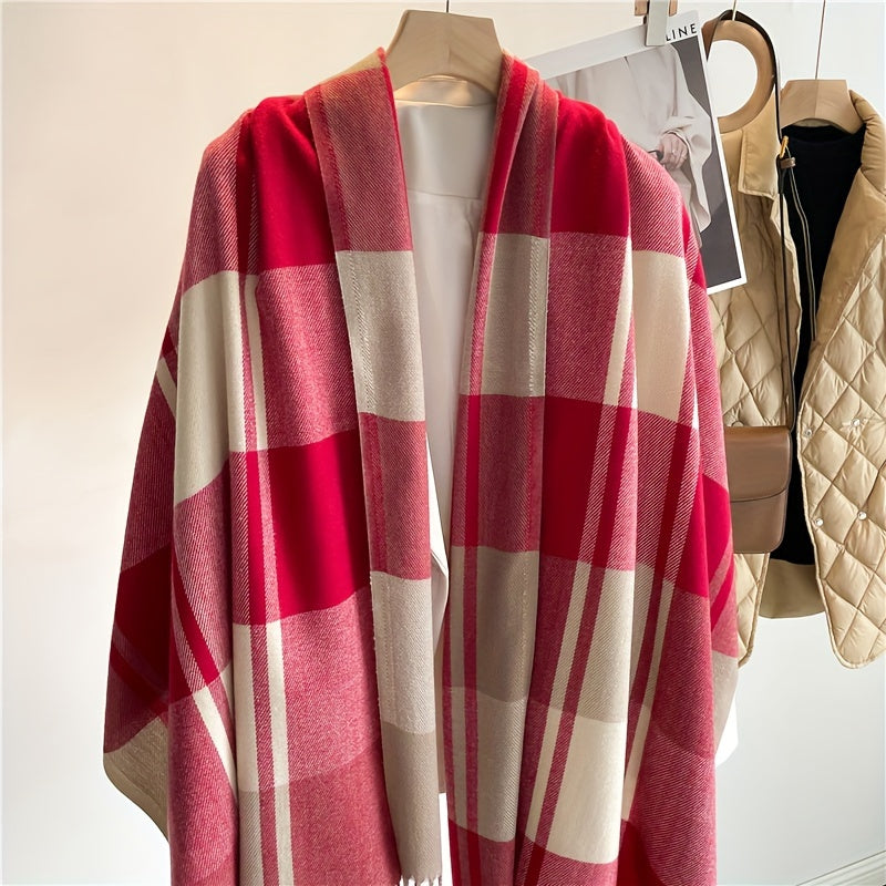 Plaid Wool Scarf with Tassel Detail for Autumn Winter Warmth and Style