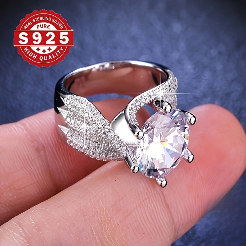 925 Silver Engagement Ring with Zirconia 3ct Moissanite Wedding Anniversary Gift