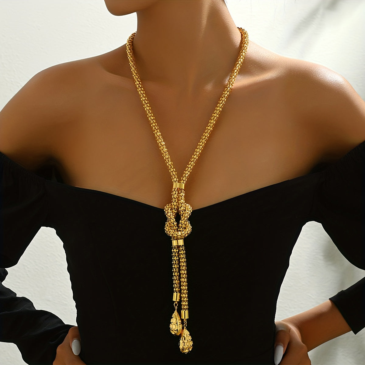 Women’s Long Geometric Twist Necklace with Tassel Drop Pendant for Weddings and Parties