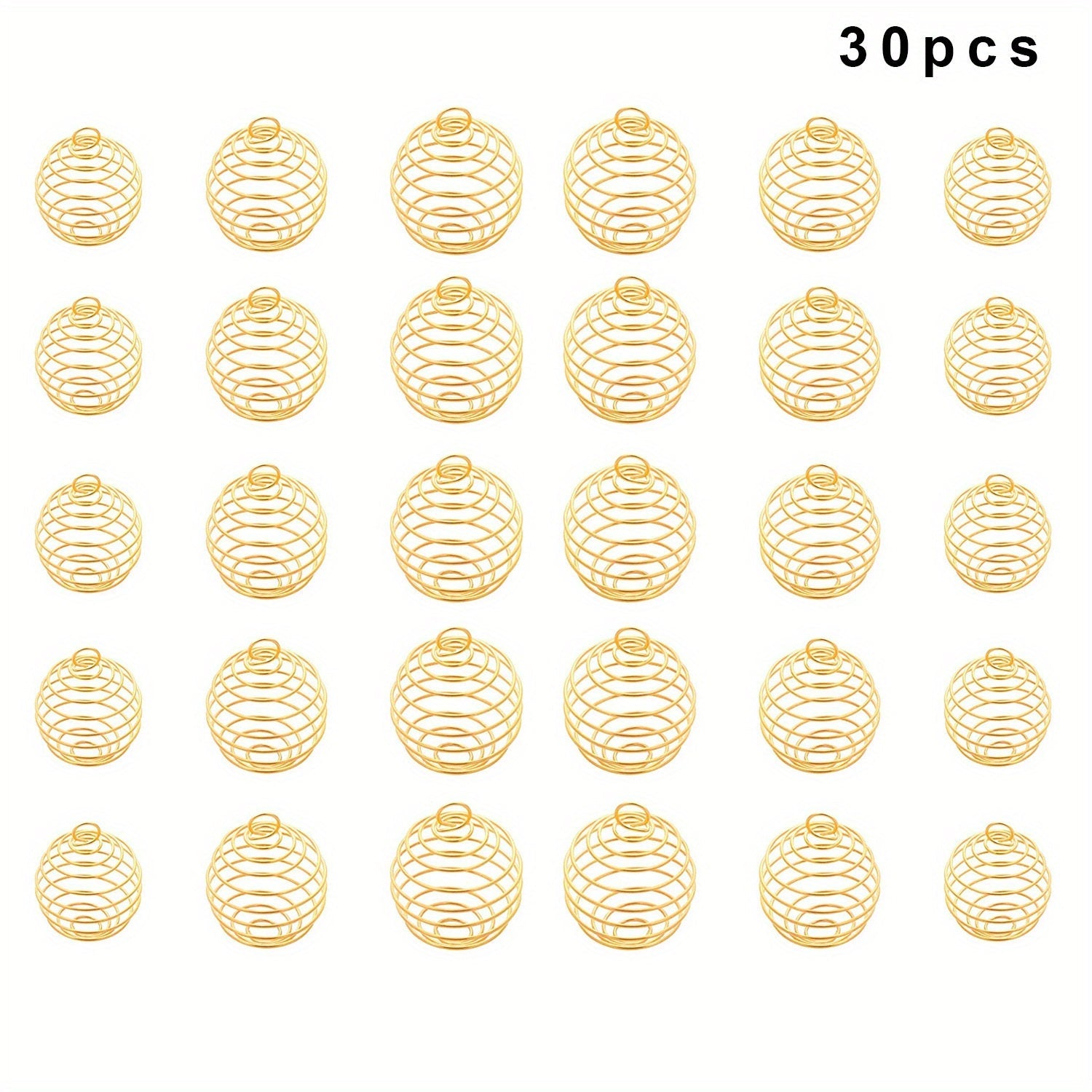 Set of 30 Silver Spiral Bead Cage Pendants in 3 Sizes for Jewelry Making and Necklaces