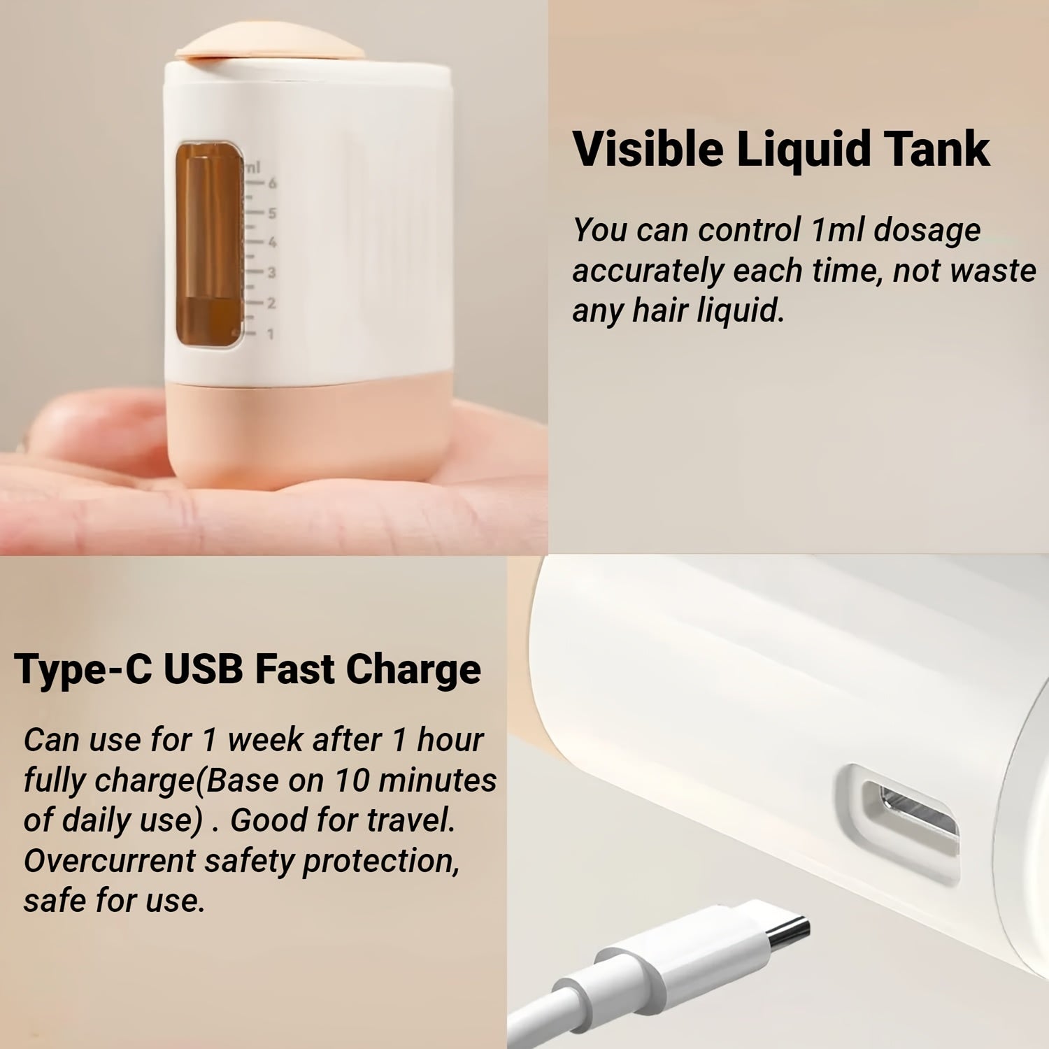Portable USB Rechargeable Hair Oil Applicator Leak-Proof Mini Design High Vibration Motor
