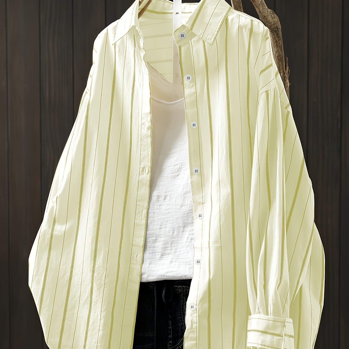 Женская блузка большого размера с длинным рукавом, повседневная в полоску, с лацканом и фруктовым принтом