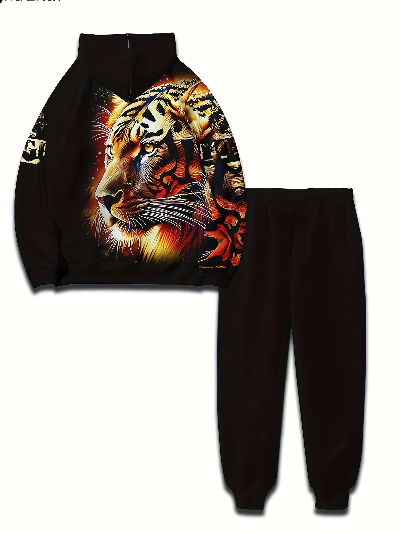 Men's Casual 2-Piece Tracksuit Hoodie and Sweatpants with Tiger 3D Print
