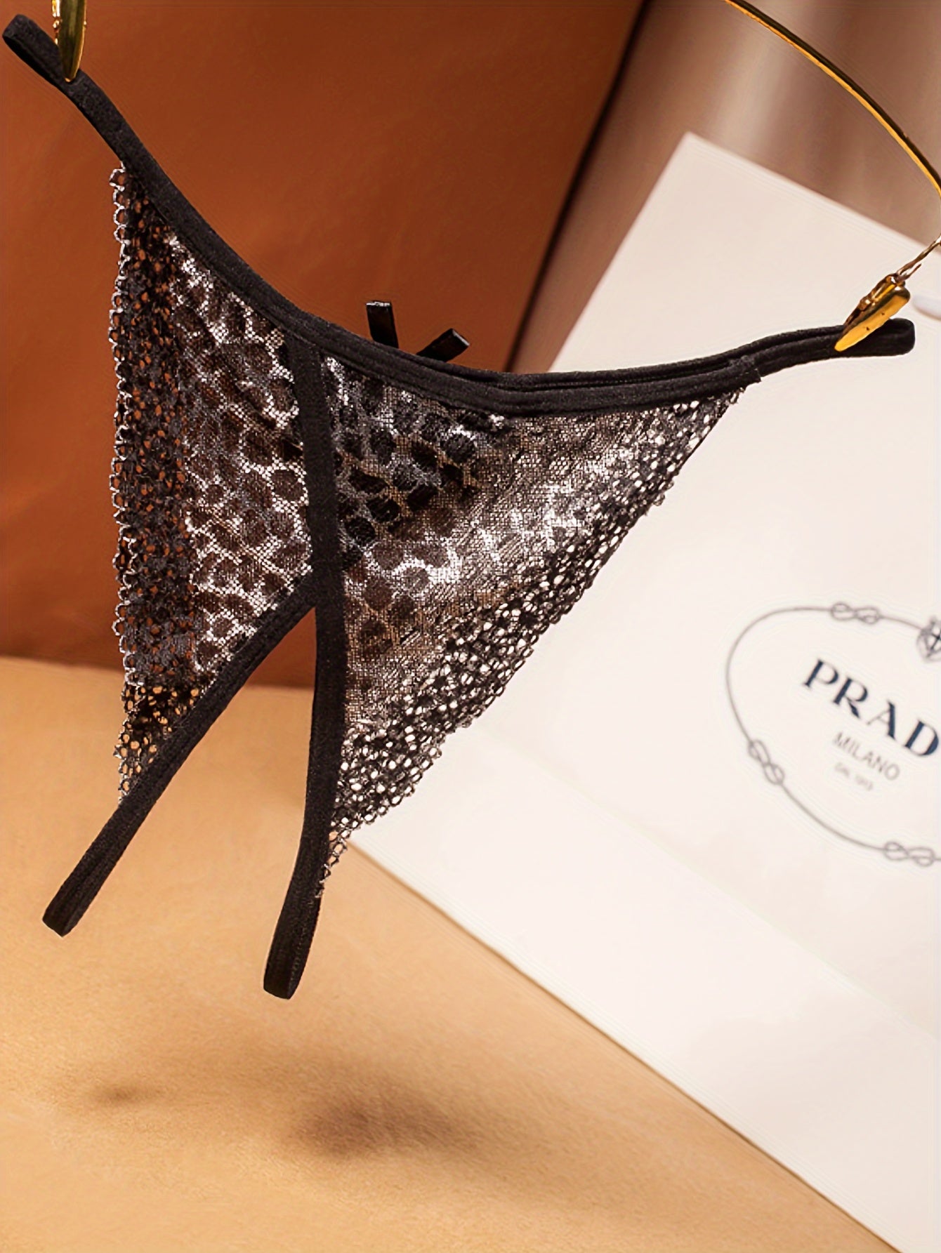 Women's Leopard Print Lace Trim Thongs with Bow Sexy Lingerie