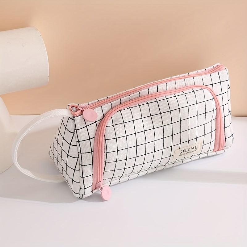 Canvas Triangle Pen Bag with Large Capacity Portable Office Stationery Storage Pencil Case