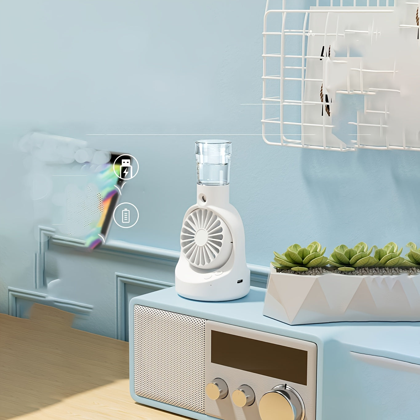 Portable Rechargeable Spray Fan for Indoor Outdoor Use USB Powered