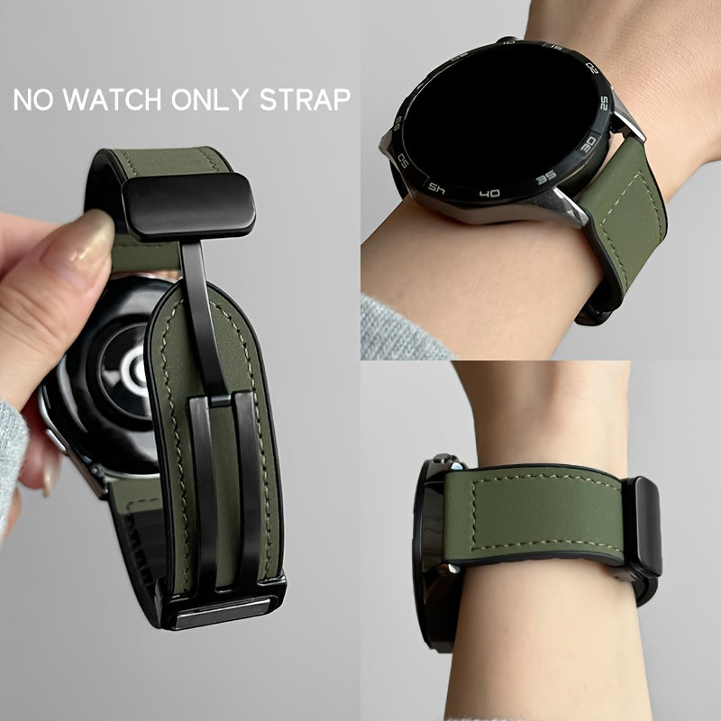 Green Silicone Watch Strap for Smartwatches with Magnetic Metal Clasp Compatible with Galaxy Garmin Xiaomi Huawei