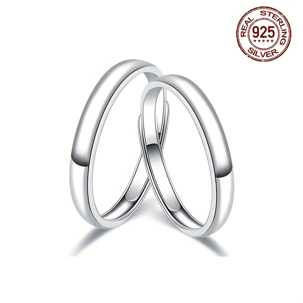Sterling Silver Adjustable Engagement Ring Set Hypoallergenic Round Bands for Couples