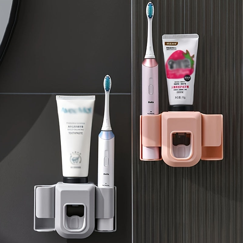 Wall-Mounted Toothbrush Holder with Automatic Toothpaste Dispenser Bathroom Organizer