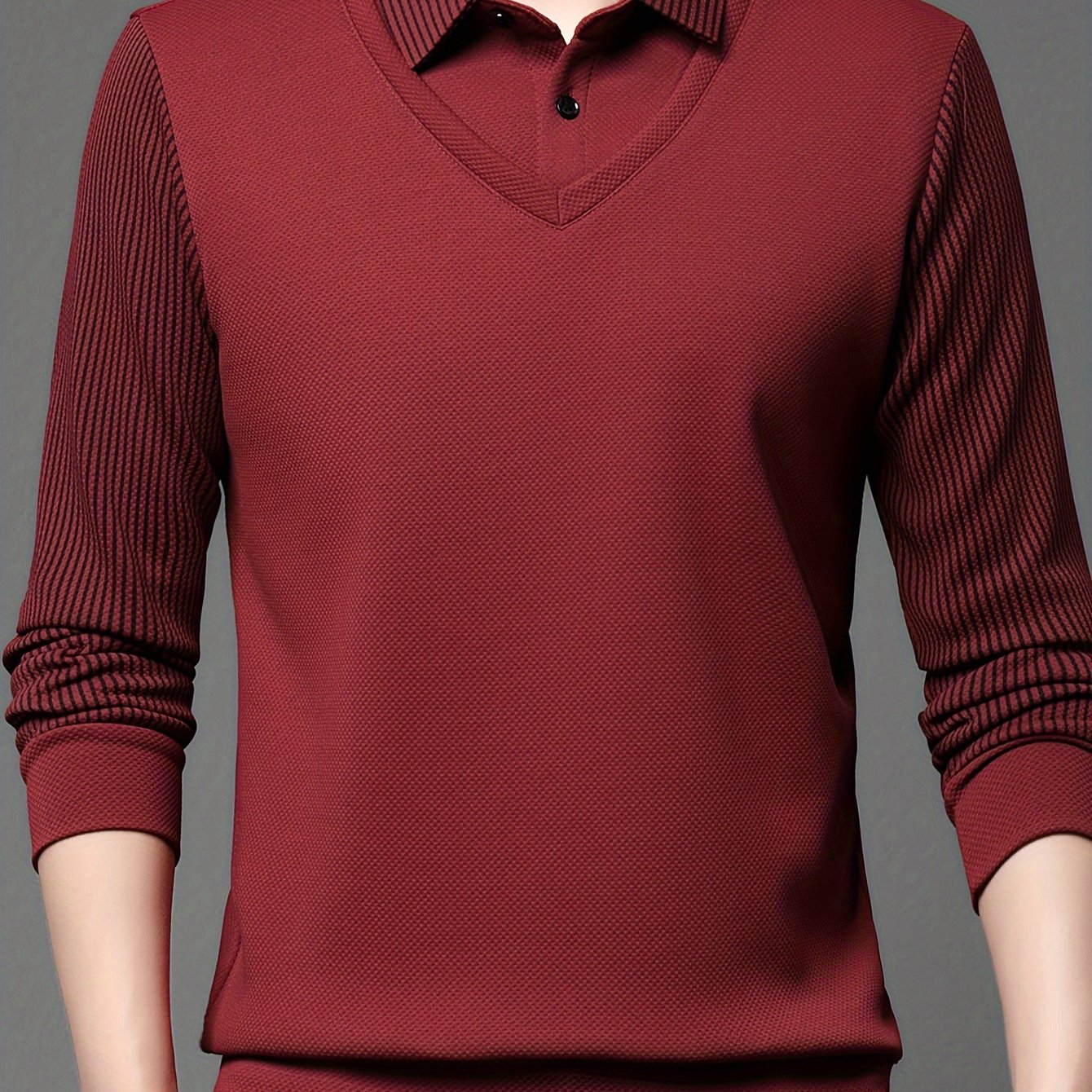 Men's Striped Two-Tone Shirt Long Sleeve Casual Autumn Winter Polyester Spandex