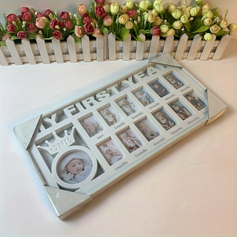 Детская рамка для фотографий с записью роста на 12 месяцев с сертификатом роста, памятными фотографиями, настенным подвесом, студийными фотографиями, пластиковыми буквами и рамкой для фотографии одного года.