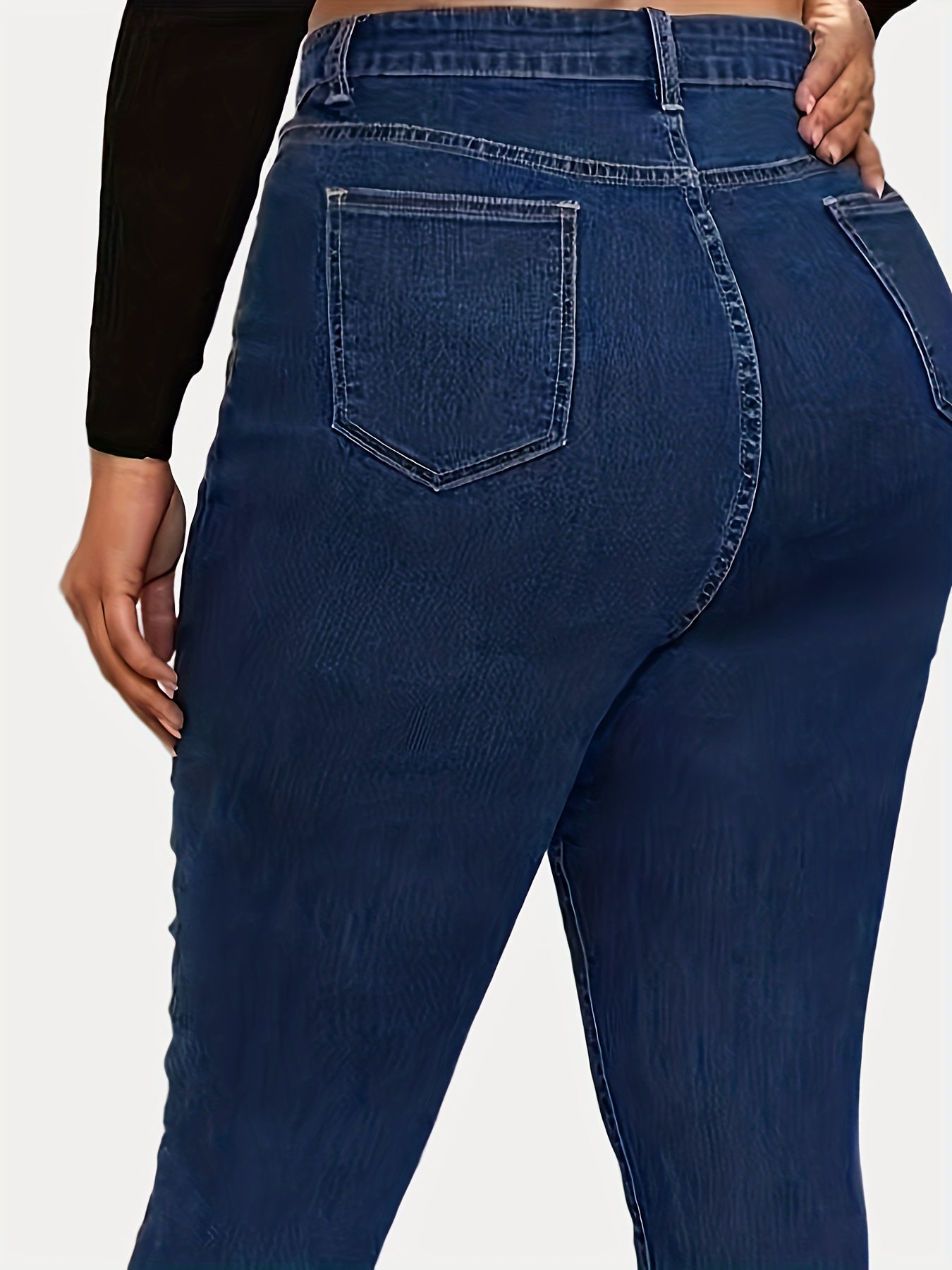 Women's Plus Size Dark Blue High-Waisted Casual Jeans with Stretchy Fabric