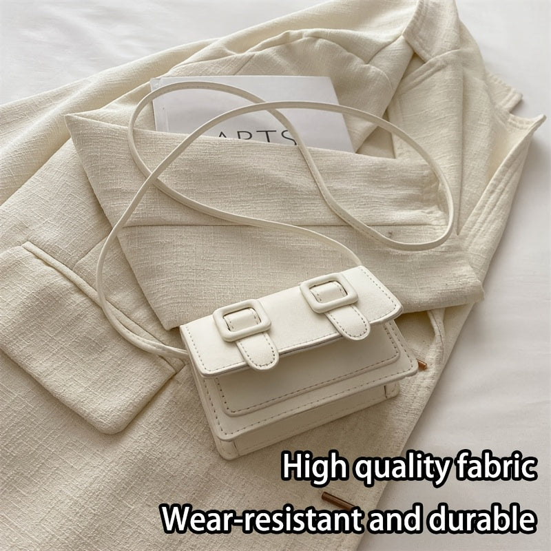 Women's Mini Crossbody Bag in White and Black with Buckle Closure and Polyester Lining