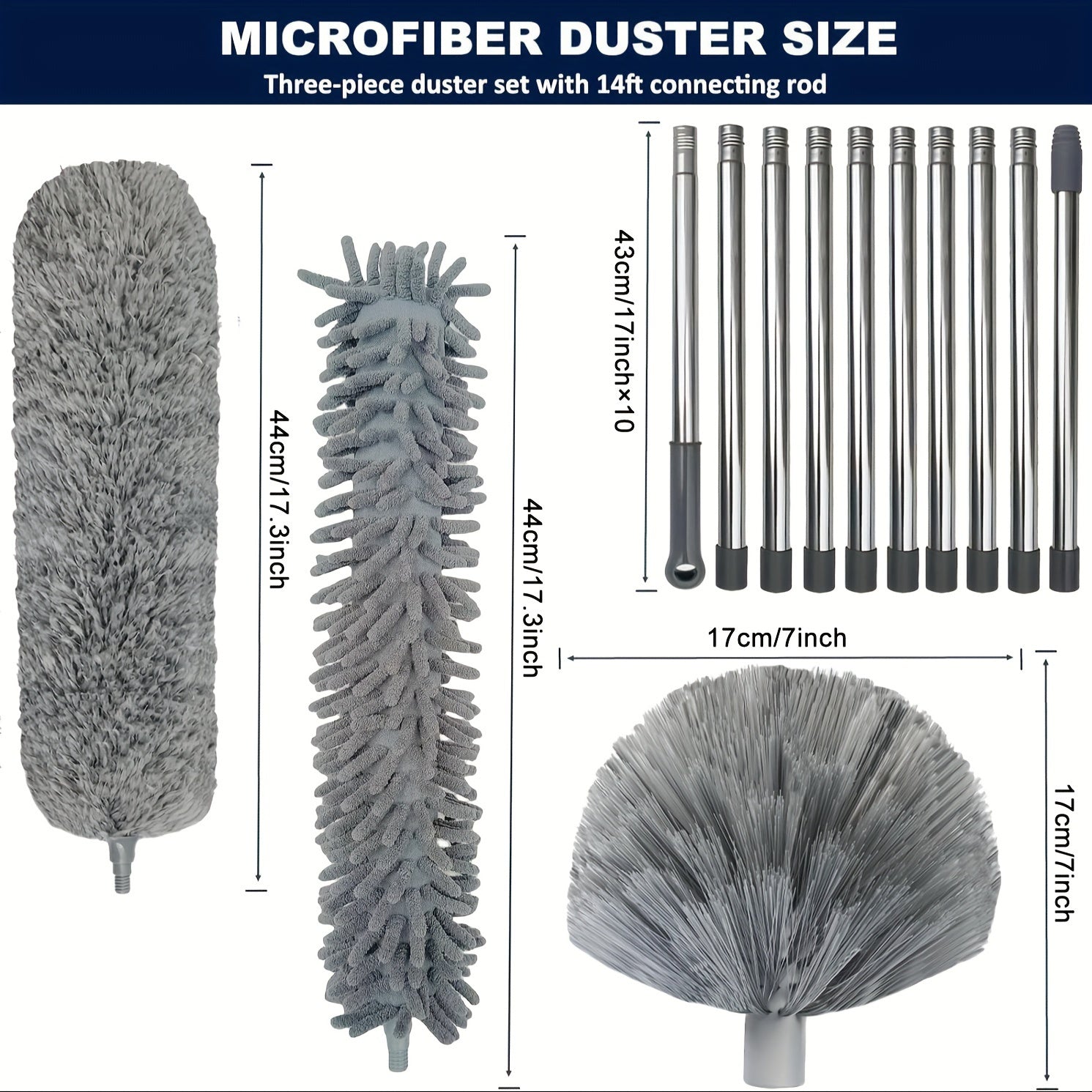 10 ta tayoq, Chenille va tolcha cho'tkalar bilan kengaytiriladigan Duster to'plami, chang va tozalash uchun