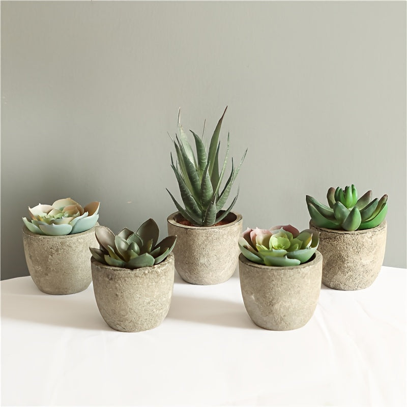 Artificial Succulent Plants Set with Potted Bonsai Desktop Decor in Paper Pulp