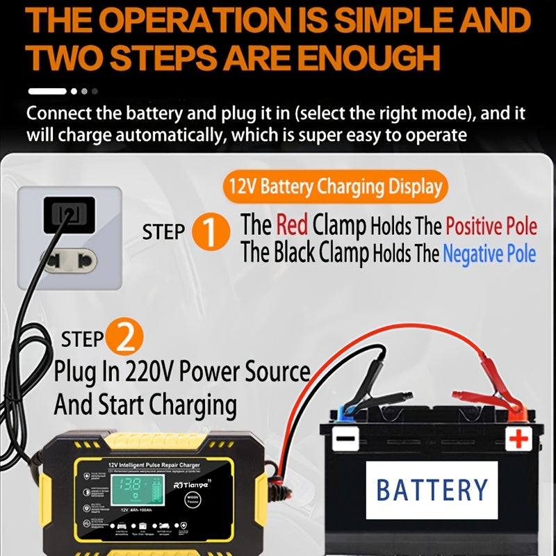 12V 6A Smart Car Battery Charger with LCD Display and Overcharge Protection