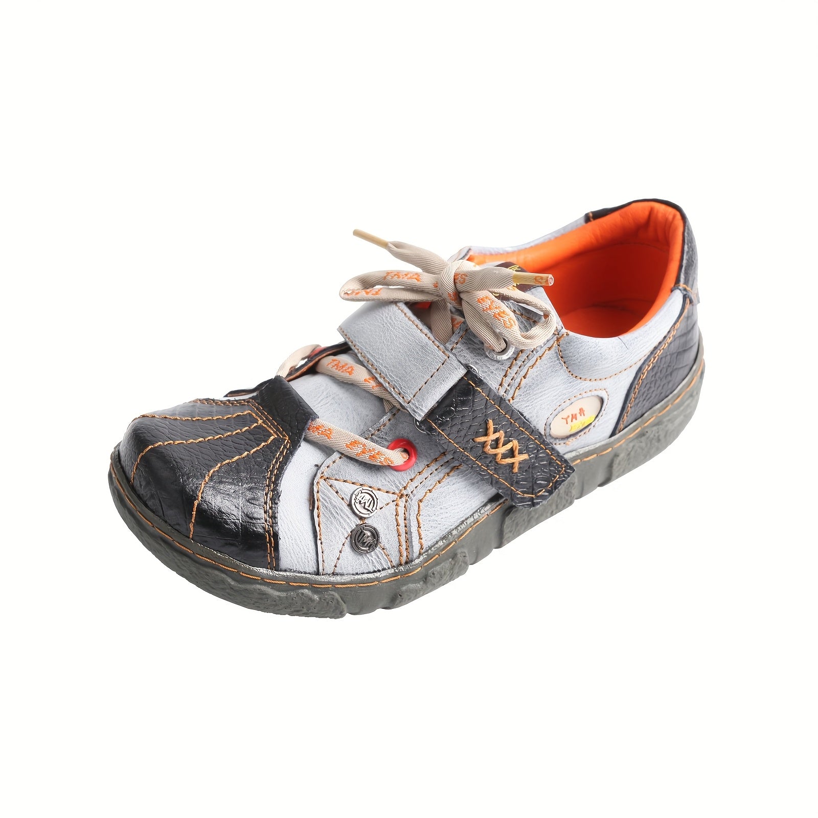 Women's Retro Lace-Up Sneakers Casual Breathable Slip-Resistant Black and Orange