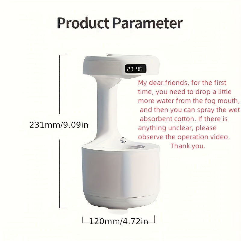White Anti-Gravity Humidifier with Clock Night Light and USB Power