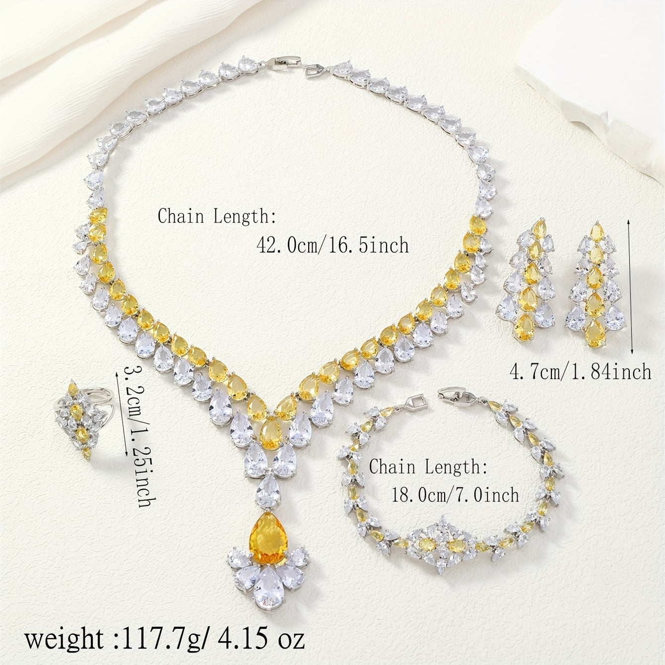 Conjunto de joyería inspirado en Oriente Medio con collar, pulsera, anillo y pendientes de diseño de gota de agua con zirconia y borla